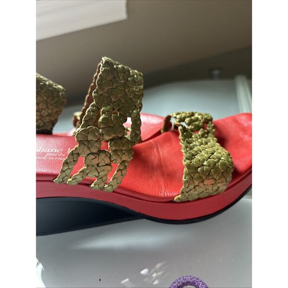 stephane kelian Paris WOVEN Leather Platform Sandals GOLD RED BLACK 6 1/2 7 euc - Picture 15 of 16
